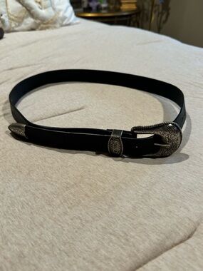 Topshop Black Western-Style Belt with Silver Buckle